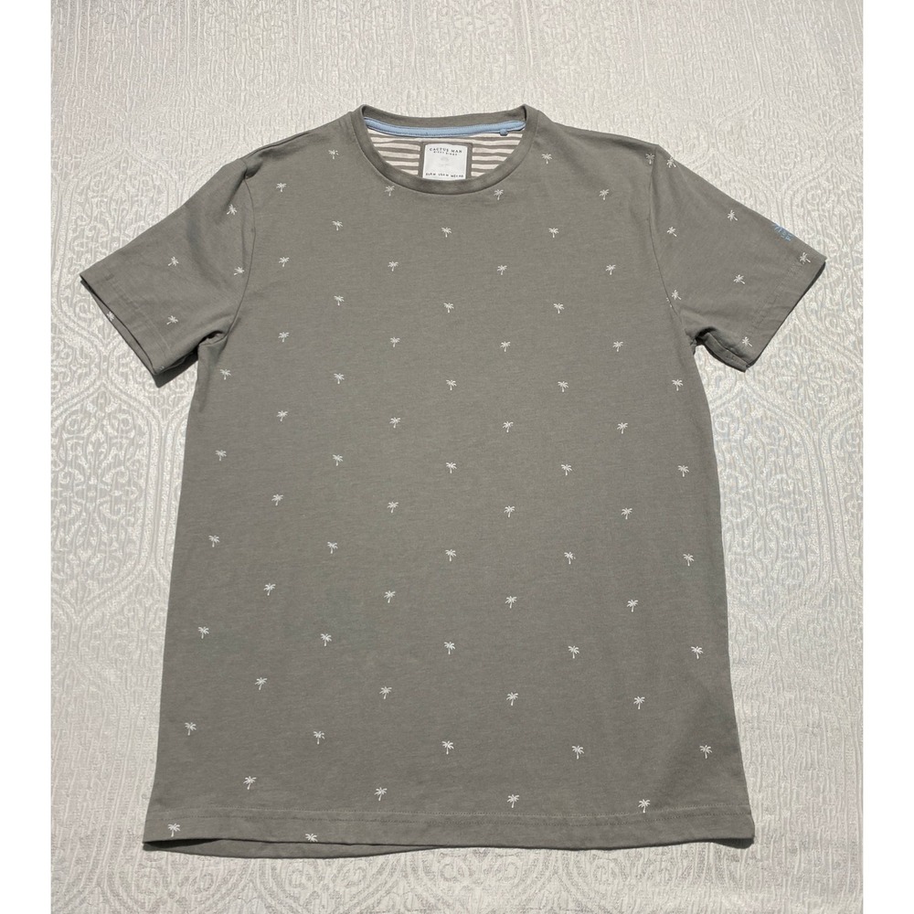 Cactus Man Ricky Singh Mens Medium Gray Palm Tree‎ Print Short Sleeve T-Shirt